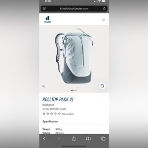 Deuter Rolltop 21 water resistant backpack.  Very nice